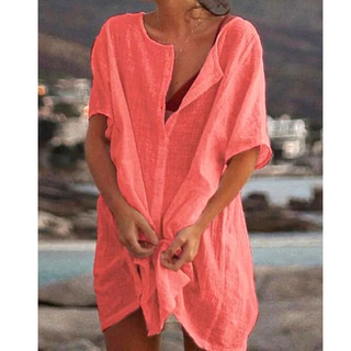 Robe décontractée à boutons et manches courtes femme | Mini