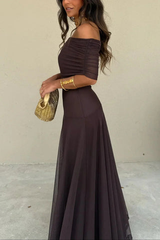 Robe élégante pour femmes, épaules dénudées | Maxi