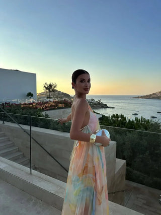 Robe femme avec décolleté halter et motif floral | Maxi