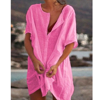 Robe décontractée à boutons et manches courtes femme | Mini