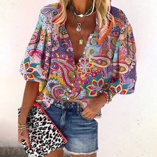 Dámská letní halenka s květinovým vzorem | boho