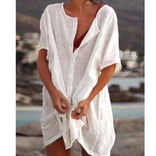 Robe décontractée à boutons et manches courtes femme | Mini