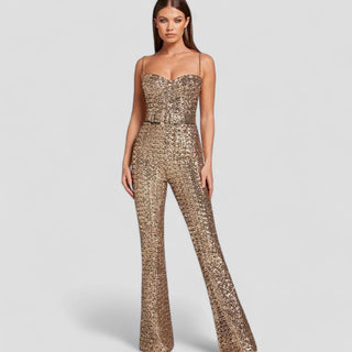 Damen Pailletten Abend Jumpsuit | Party